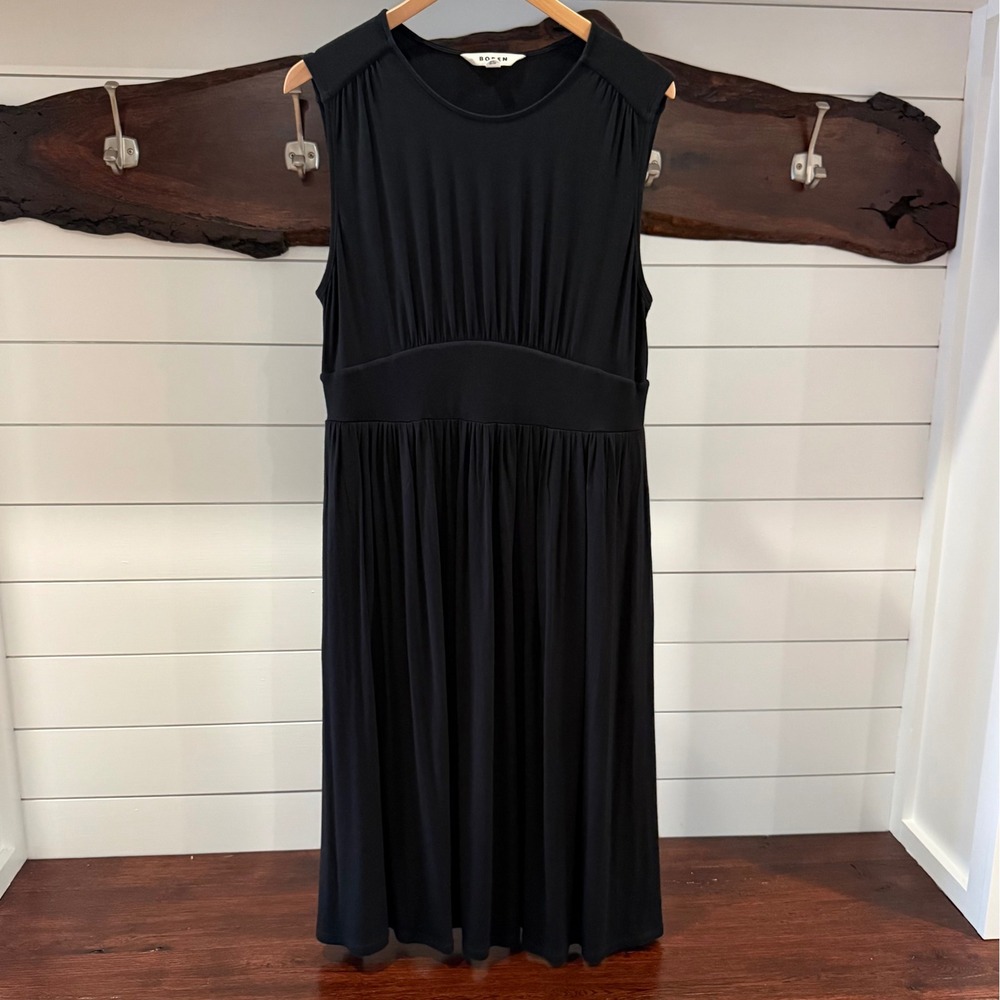Boden Thea Sleeveless Midi Dress Black Stretch Jersey Pockets Women 12P